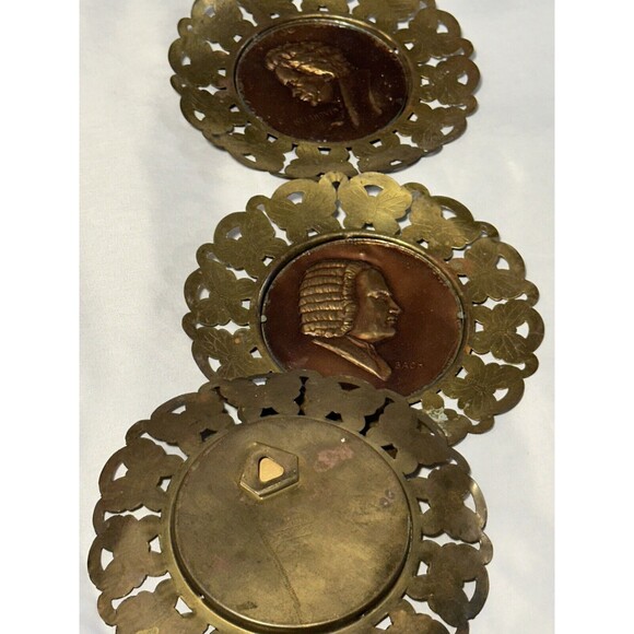 3 Vintage 1930s Brass Copper Composer Frame 6" Wall Decor Hangings - Picture 7 of 8